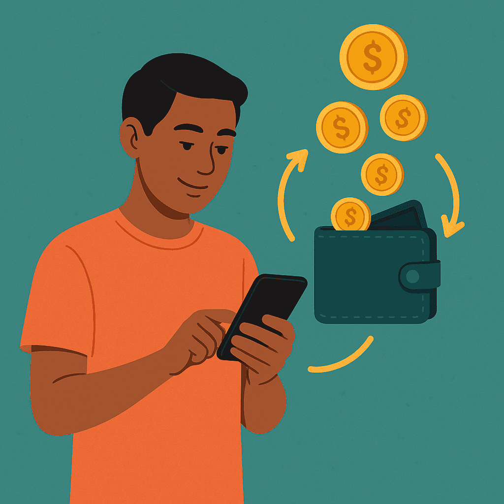 Person verdient Geld mit Video-Umfragen mit einem einfachen Smartphone-Setup