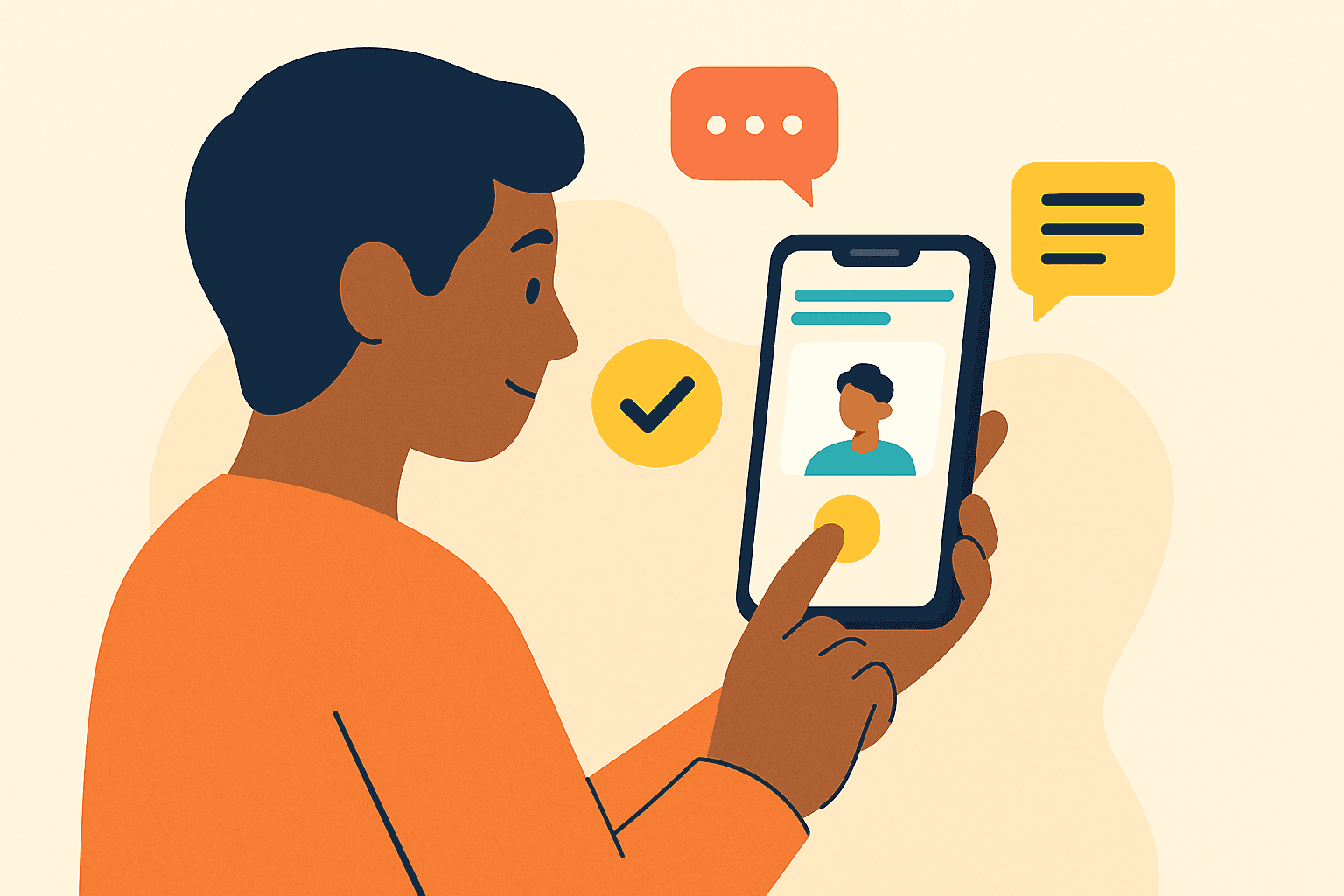 Studentin richtet ihr Video-Umfrage-Profil auf dem Smartphone mit Umfrage-Oberfläche ein