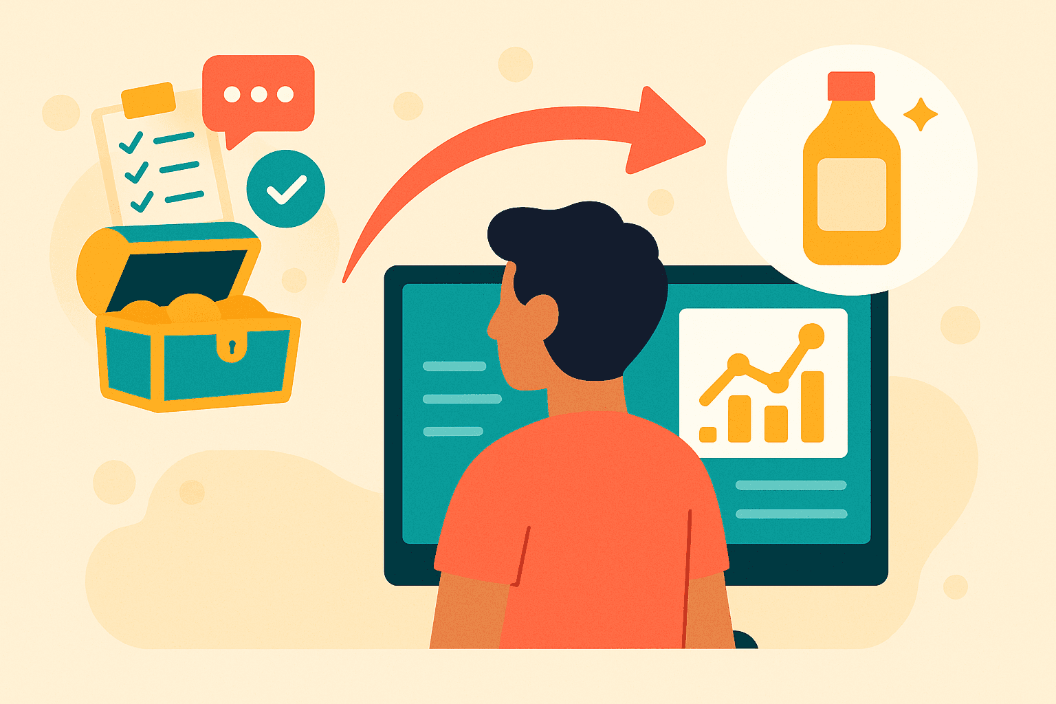 Product development timeline showing survey feedback leading to improved products