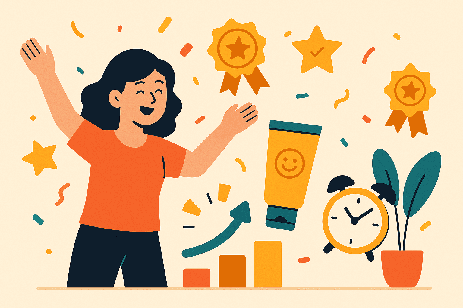 Consumer celebrating improved product features that resulted from survey feedback