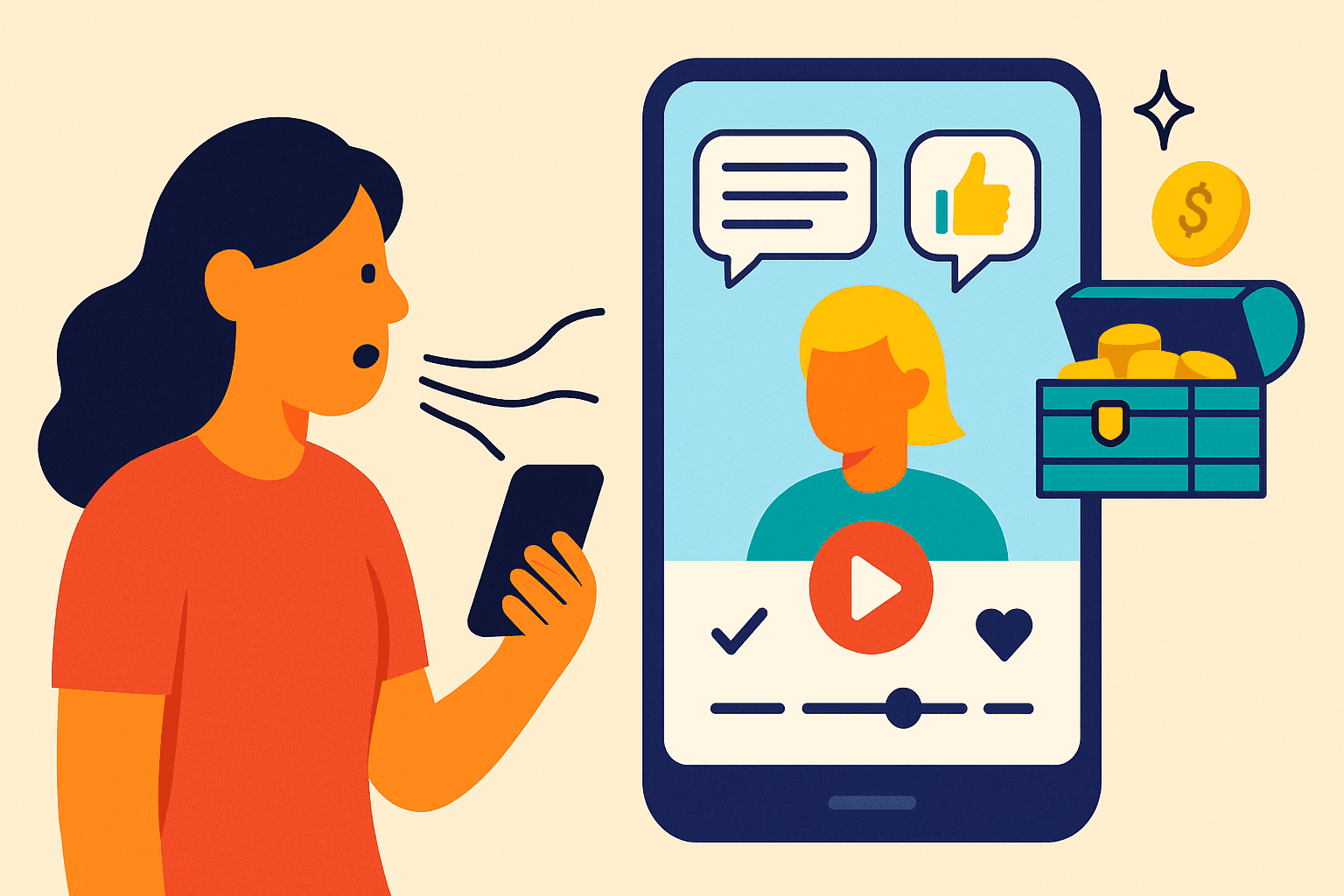 Person providing honest feedback through video survey on smartphone