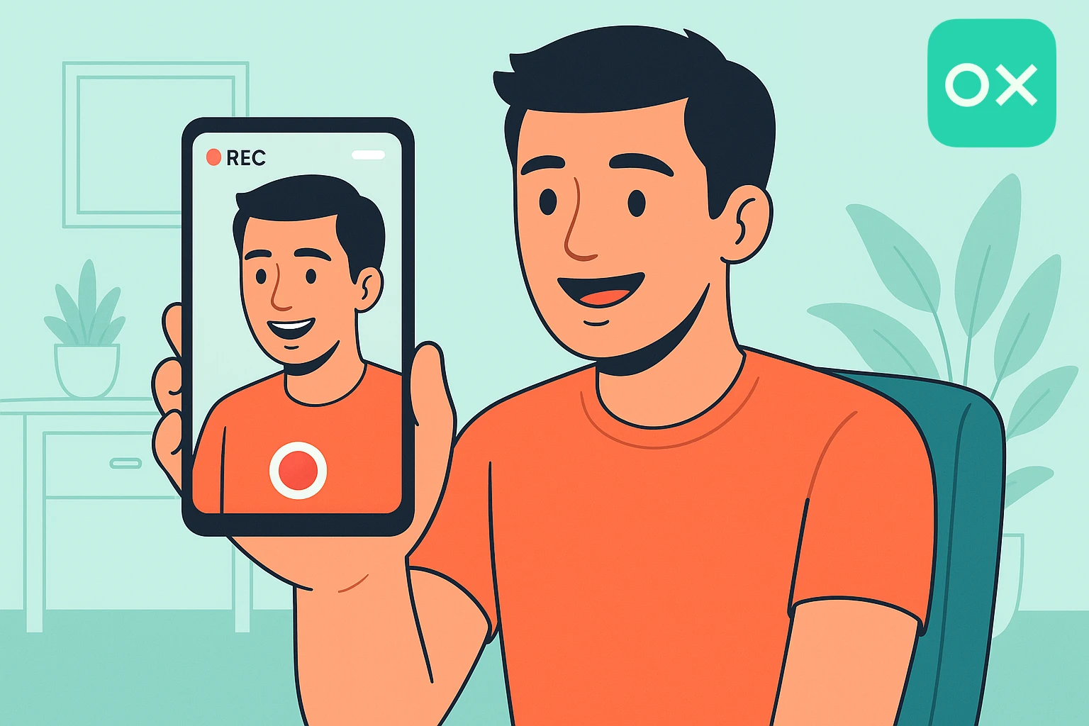 Video-Umfrage auf dem Smartphone mit Aufnahme-Oberfläche auf dem Bildschirm